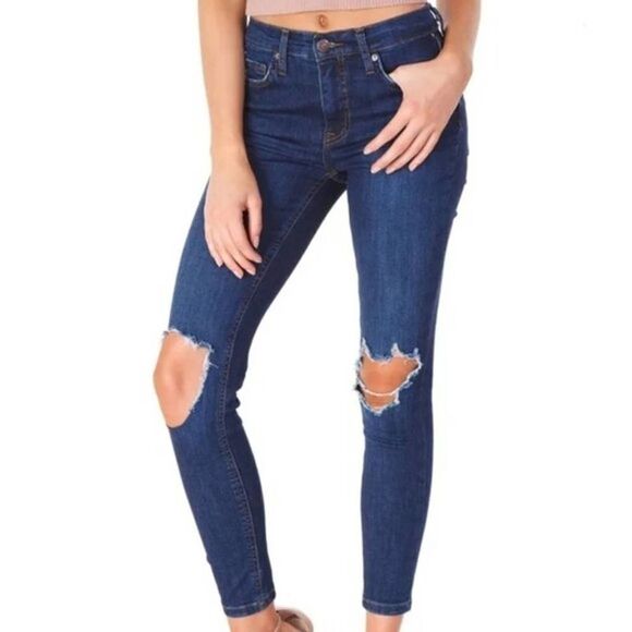 Free PEOPLE High-Rise Busted Knee Skinny Distressed Size 25 - Picture 10 of 10